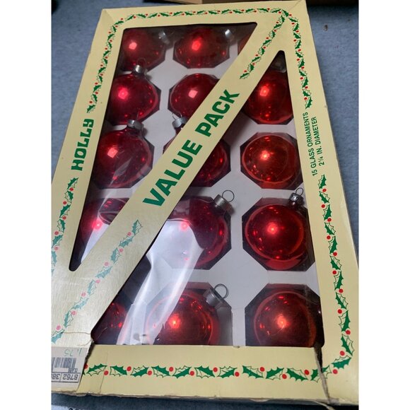 Vintage Holly Glass Christmas Ornaments Value Pack 15 Count 2.5" Diameter Americ - Picture 6 of 6